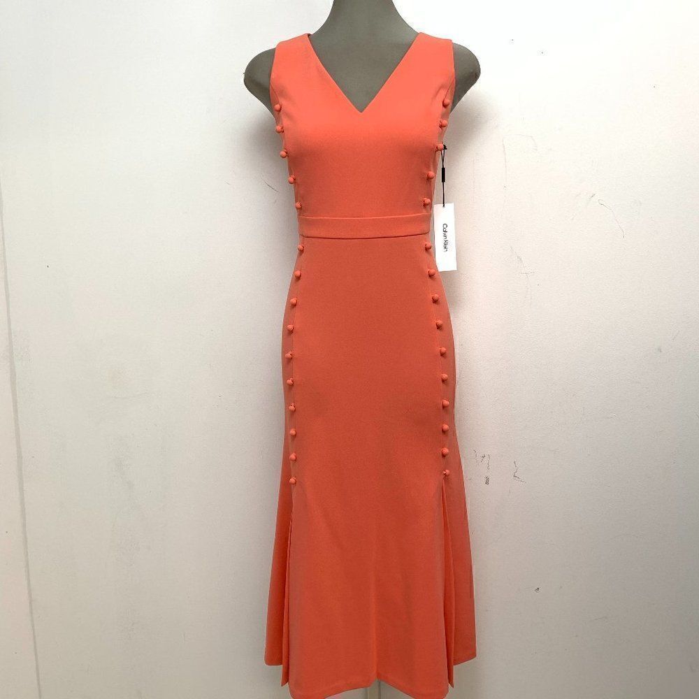 NWT With Flaws CALVIN KLEIN PORCELAIN MIDI SHEATH DRESS *see Description